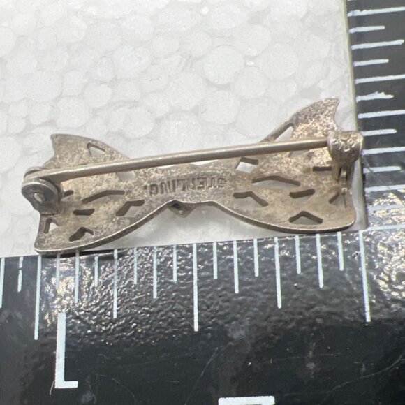 1930s Sterling Silver Brooch Pin Filigree Blue Stone Center Floral Vintage 925 - Picture 8 of 8